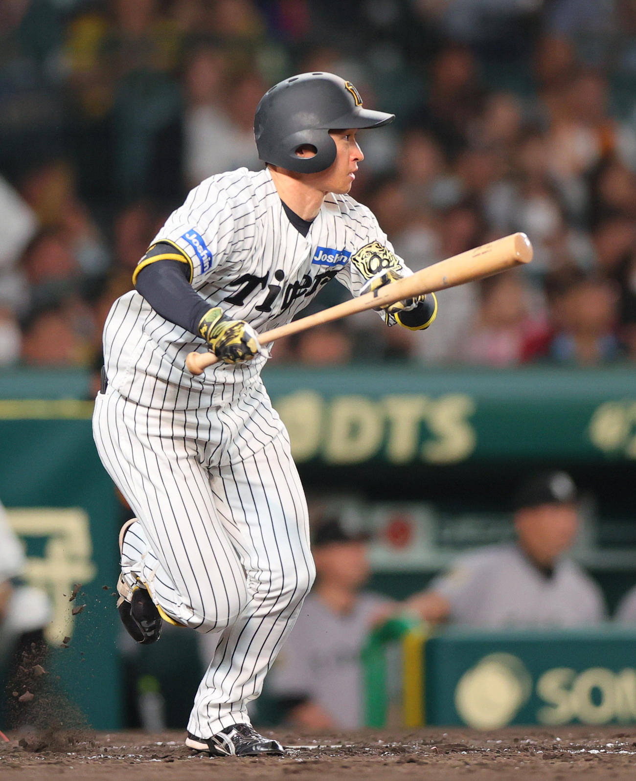 阪神対巨人　5回裏阪神無死、近本は左前打を放つ（撮影・上山淳一）