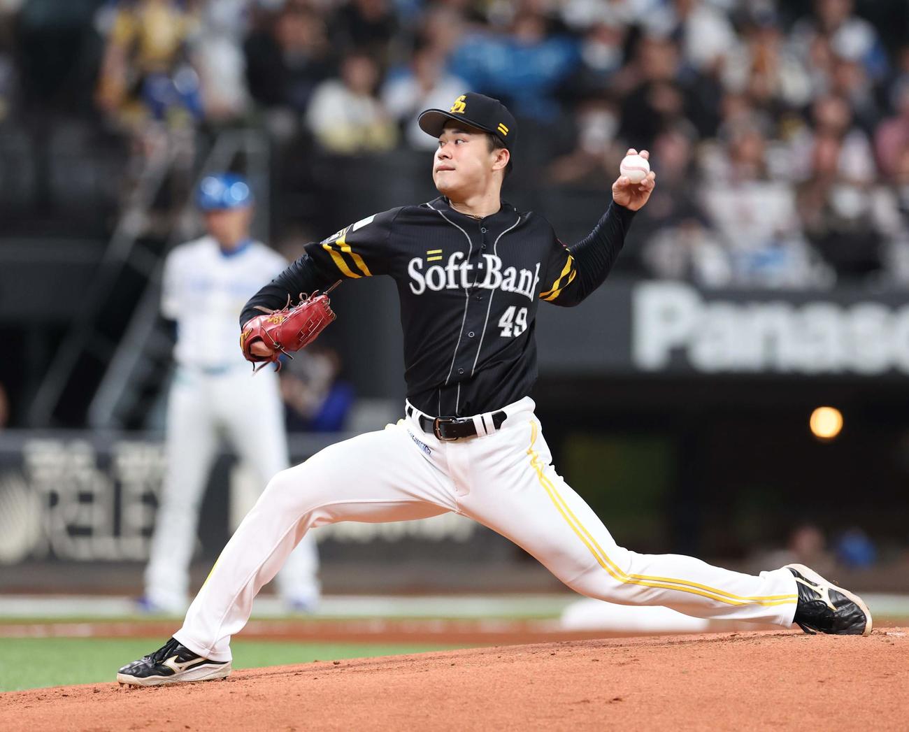 日本ハム対ソフトバンク　ソフトバンク先発の松本晴（撮影・黒川智章）