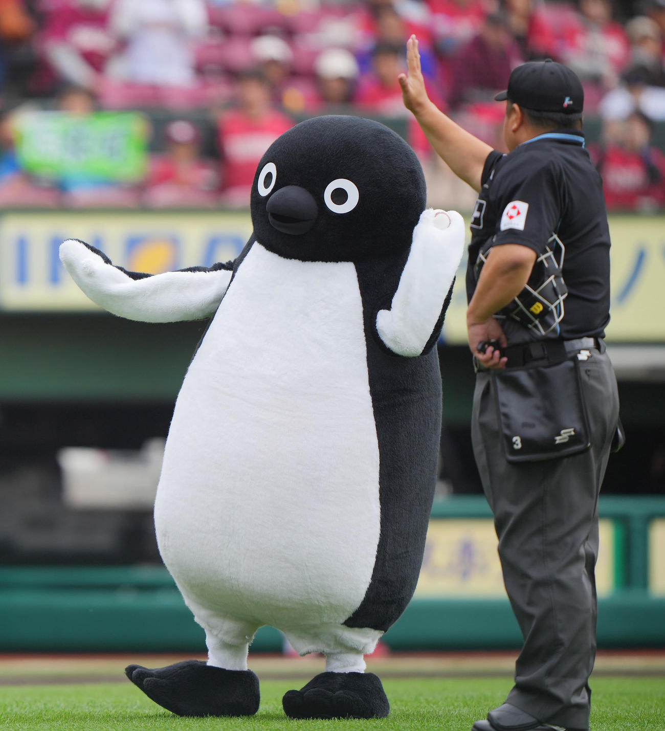 楽天対日本ハム　始球式を行うSuicaのペンギン（撮影・垰建太）