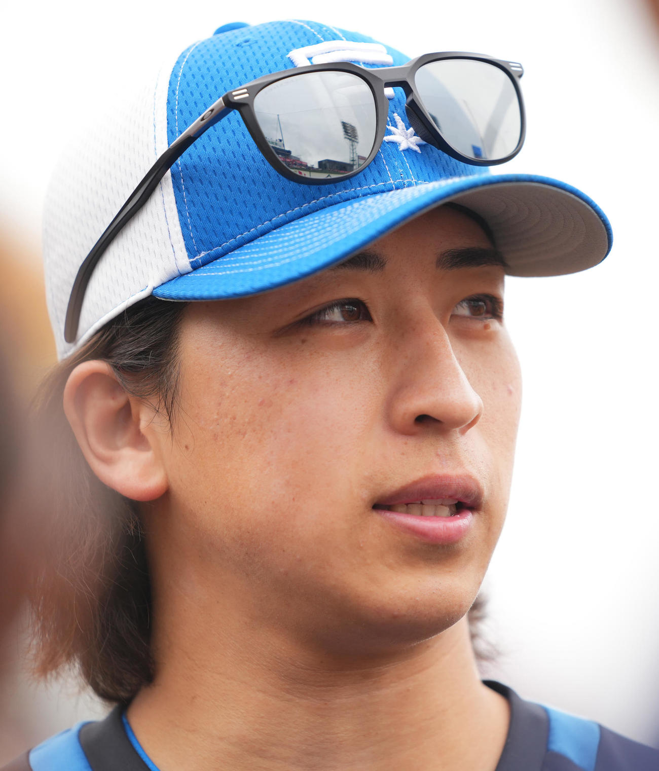 楽天対日本ハム　試合前練習を終え取材に応じる日本ハム細野（撮影・垰建太）