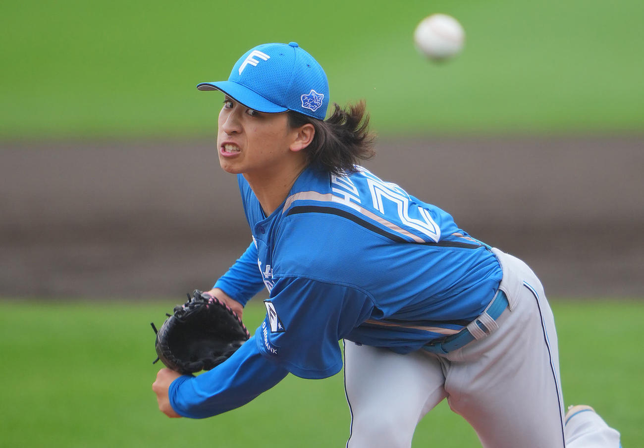 楽天対日本ハム　力投する日本ハム先発の細野（撮影・垰建太）