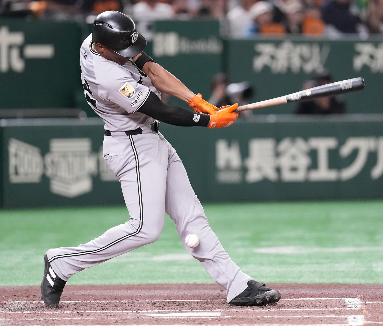 巨人対ヤクルト　2回裏巨人1死、自打球が左足にあたるヘルナンデス（撮影・鈴木みどり）