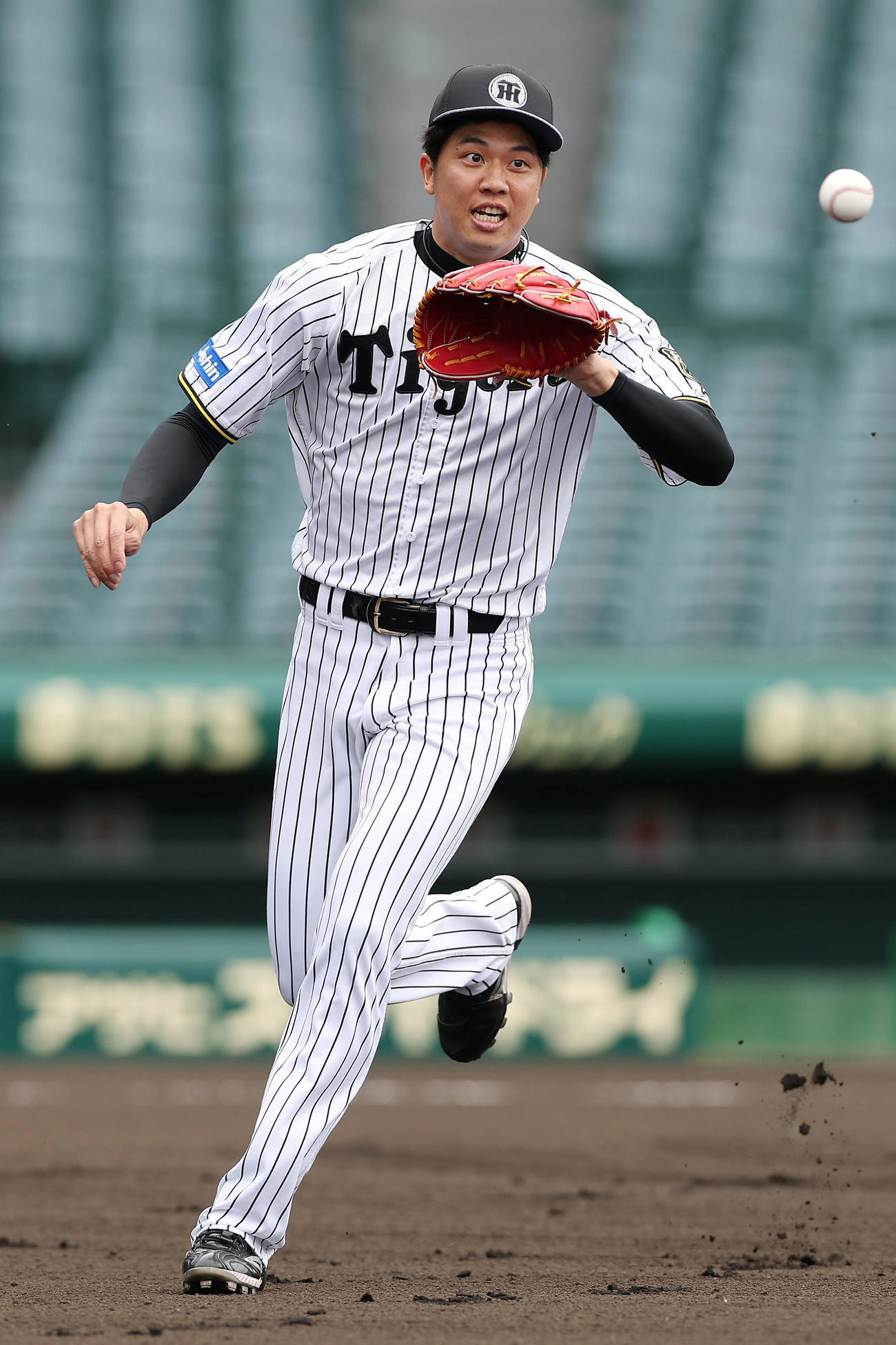 ノックでベースカバーに入る阪神才木（撮影・前田充）