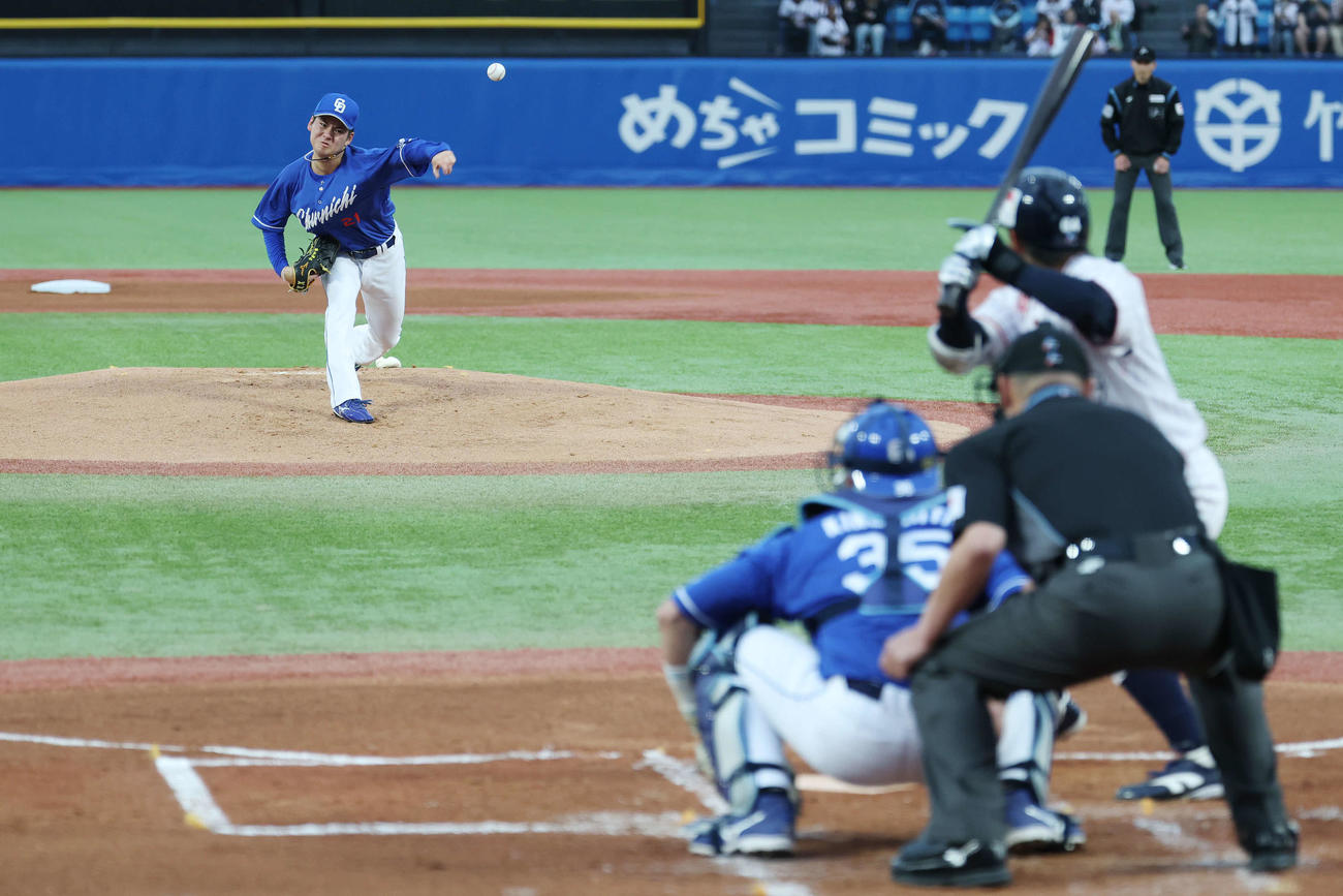 ヤクルト対中日　中日先発の金丸（撮影・宮地輝）