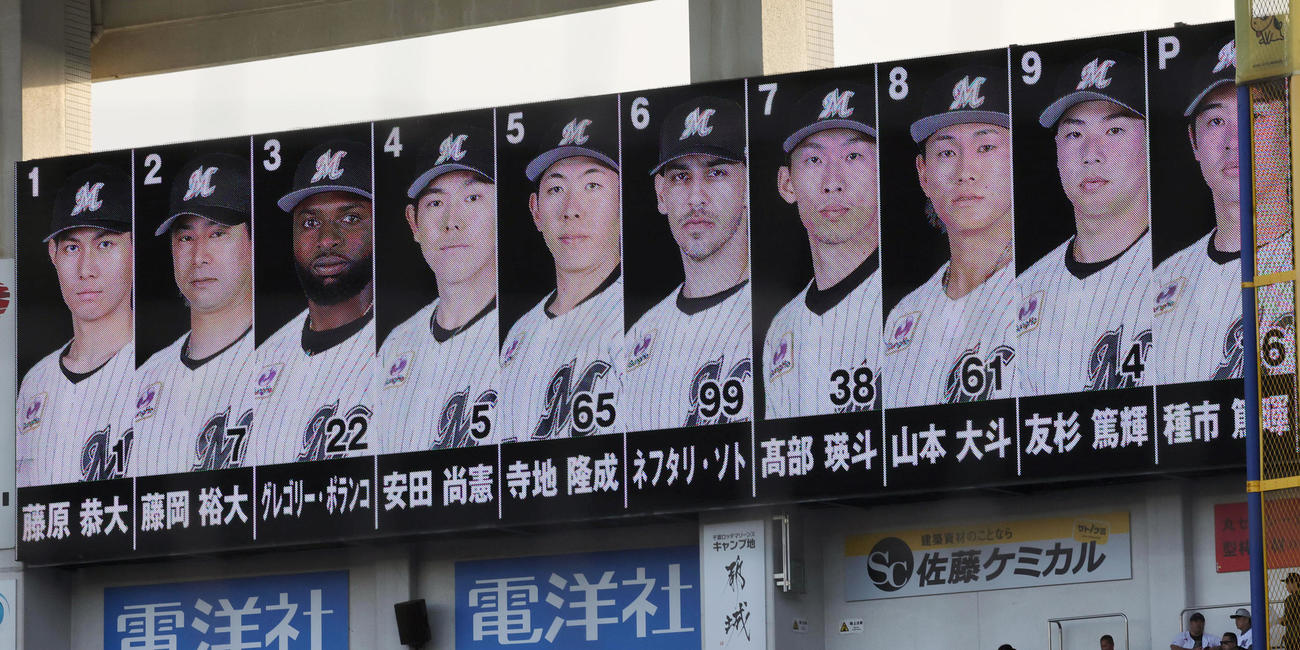 ロッテ対オリックス　ロッテのスターティングメンバー（撮影・野上伸悟）