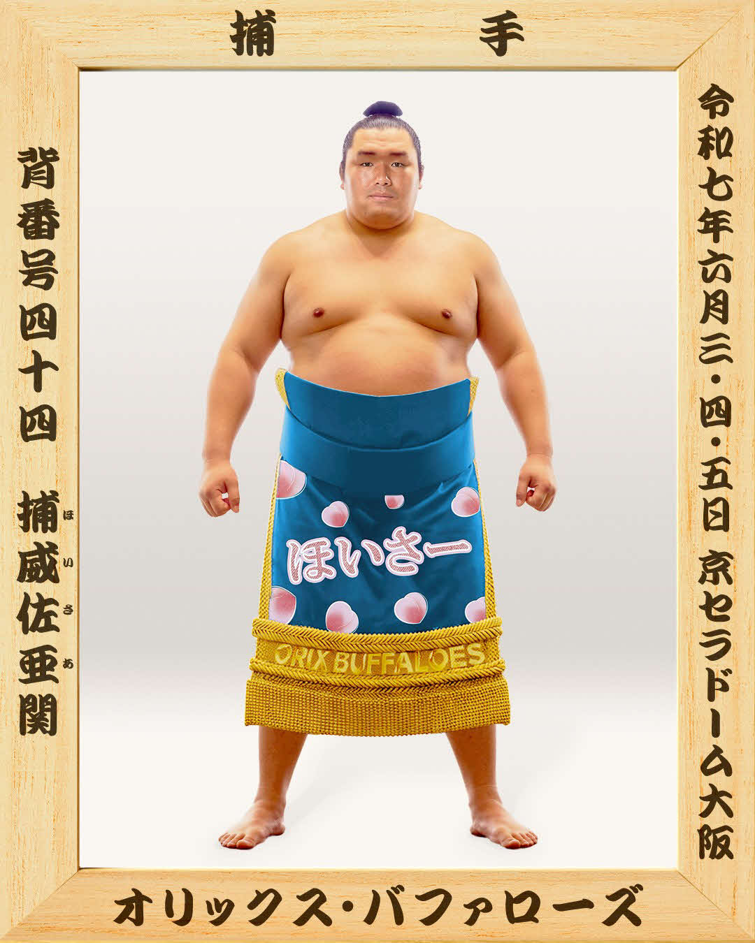 日本相撲協会コラボ試合で掲出される頓宮裕真捕手の優勝額（球団提供）