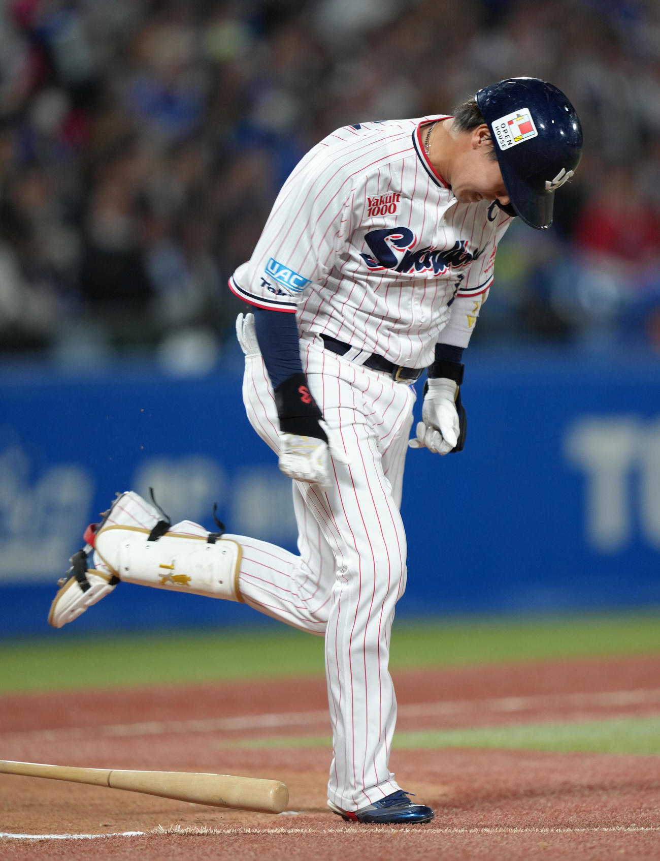 ヤクルト対中日　7回裏ヤクルト無死一、二塁、三併殺打に倒れた山田（撮影・足立雅史）