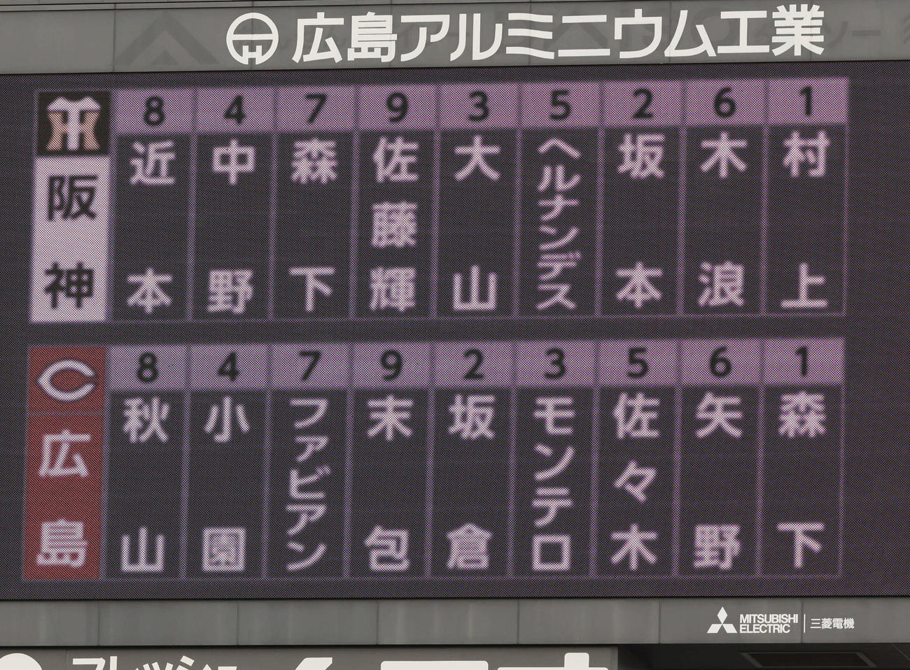 広島対阪神　両軍スタメン（撮影・加藤孝規）