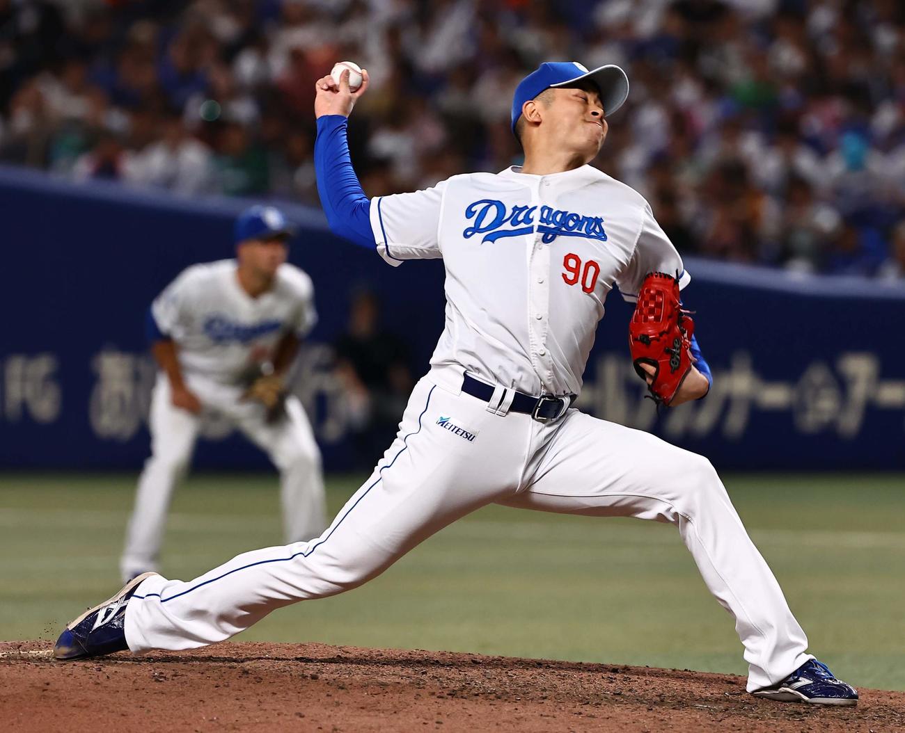 中日対巨人　中日3番手の松山（撮影・上田博志）