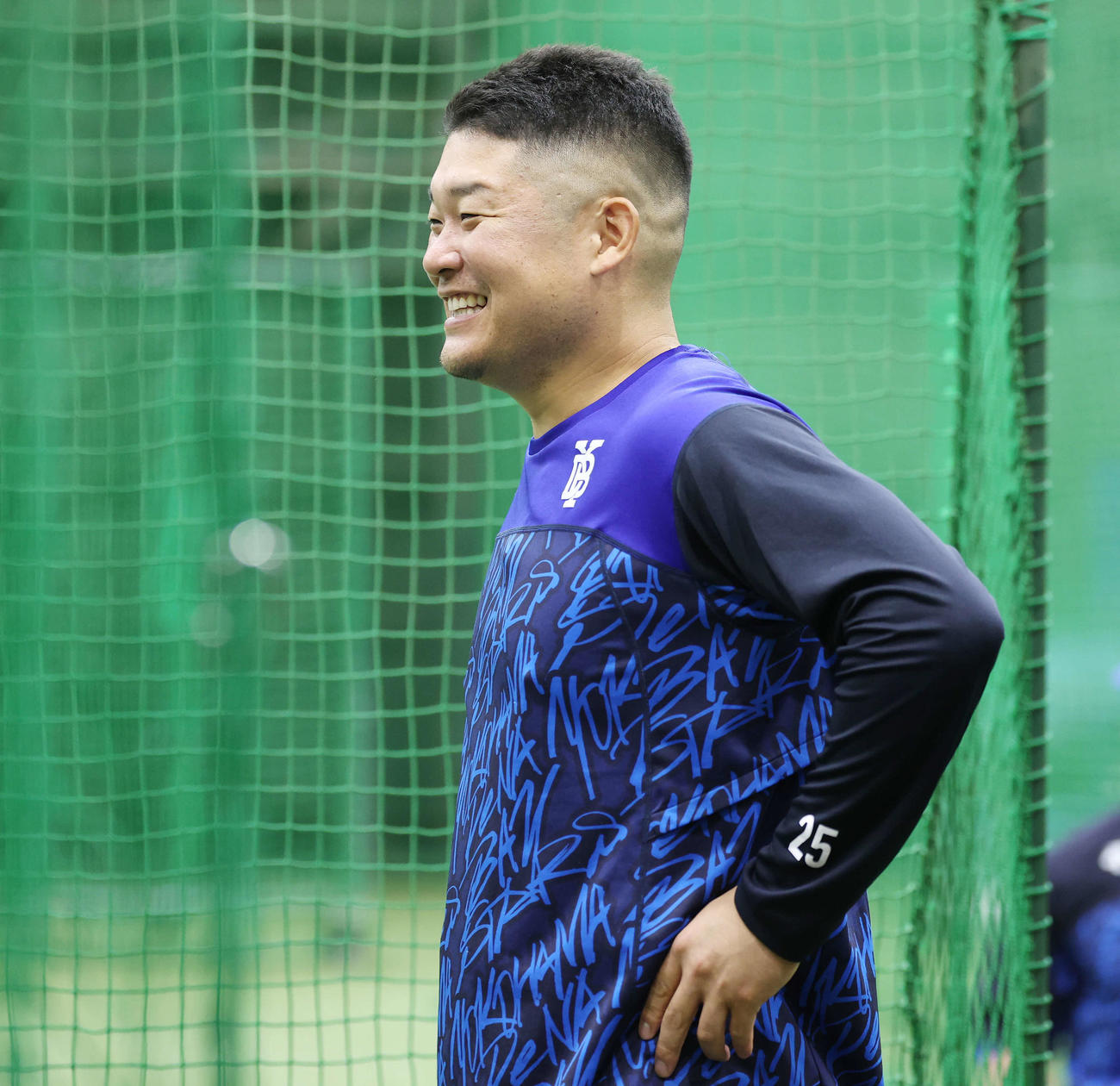 楽天対DeNA　試合前練習で笑顔を見せるDeNA筒香（撮影・宮地輝）