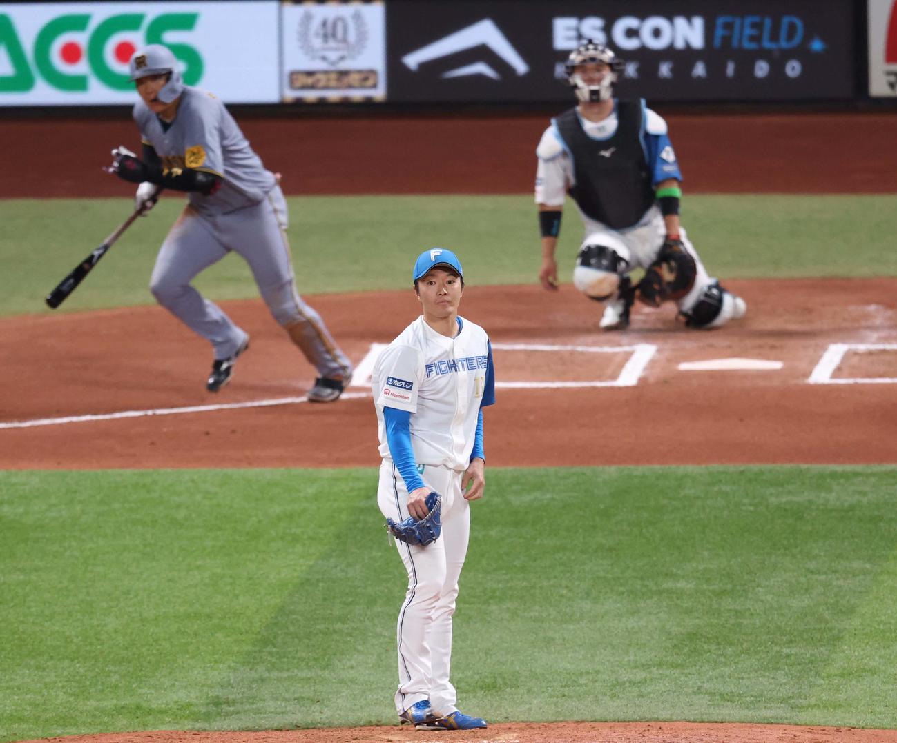 日本ハム対阪神　6回表阪神無死、大山に中越え本塁打を浴びる玉井（撮影・黒川智章）