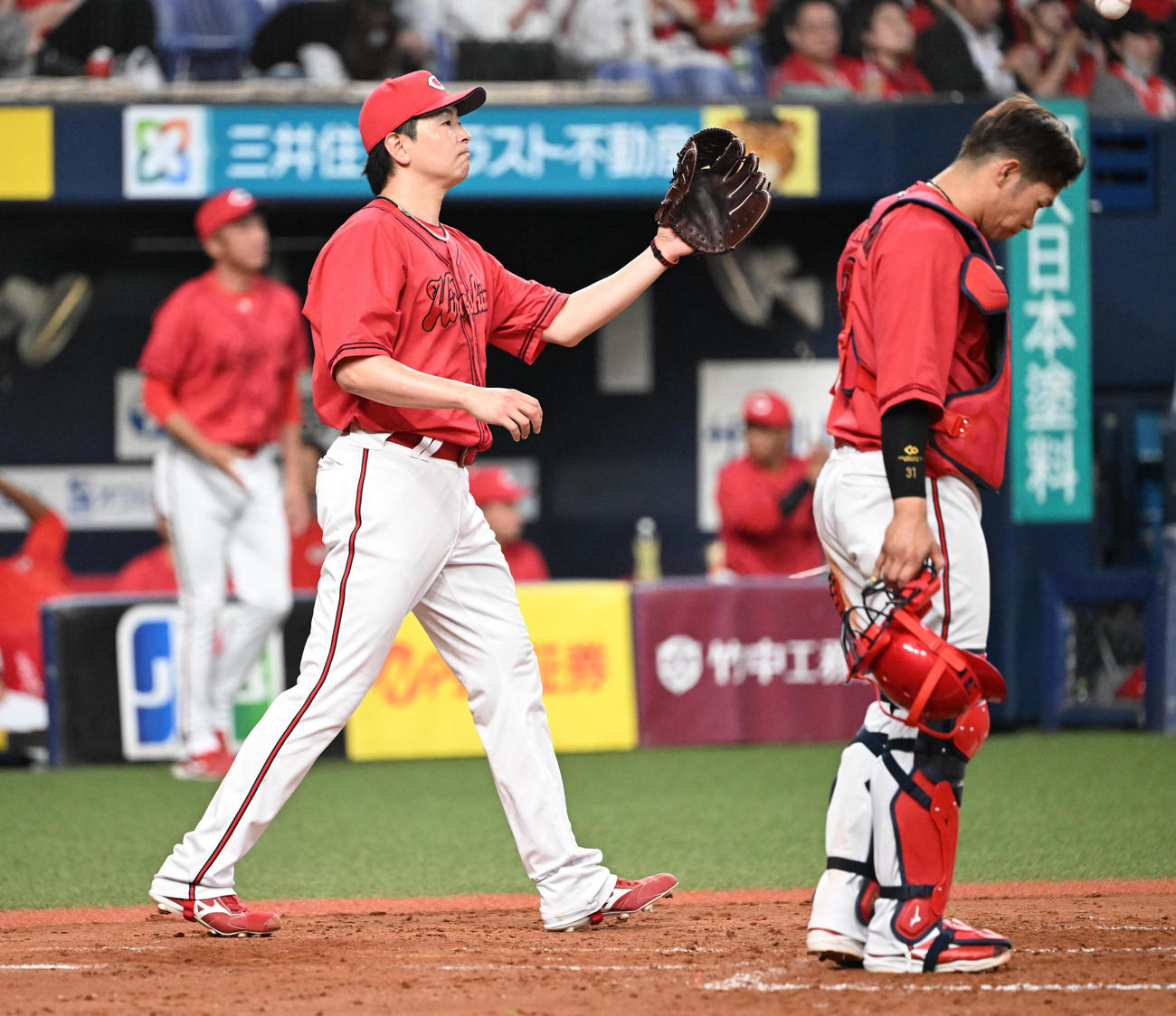 オリックス対広島　4回裏オリックス無死満塁、ピンチを迎えた大瀬良（撮影・和賀正仁）
