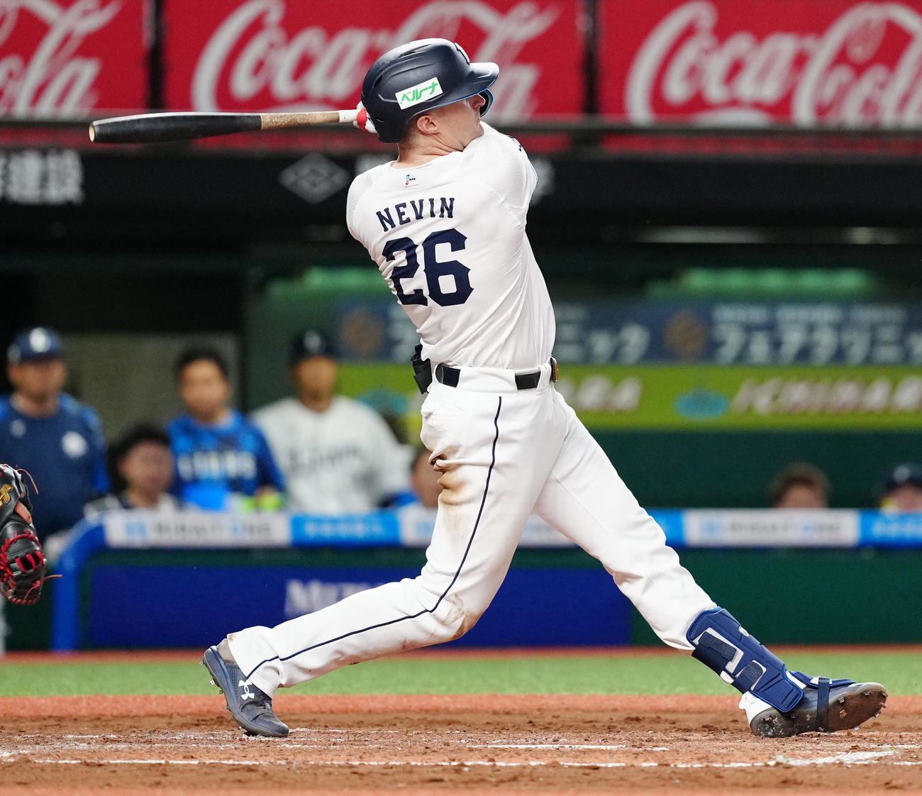 西武対ヤクルト　7回裏西武2死二塁、適時打を放つネビン（撮影・江口和貴）