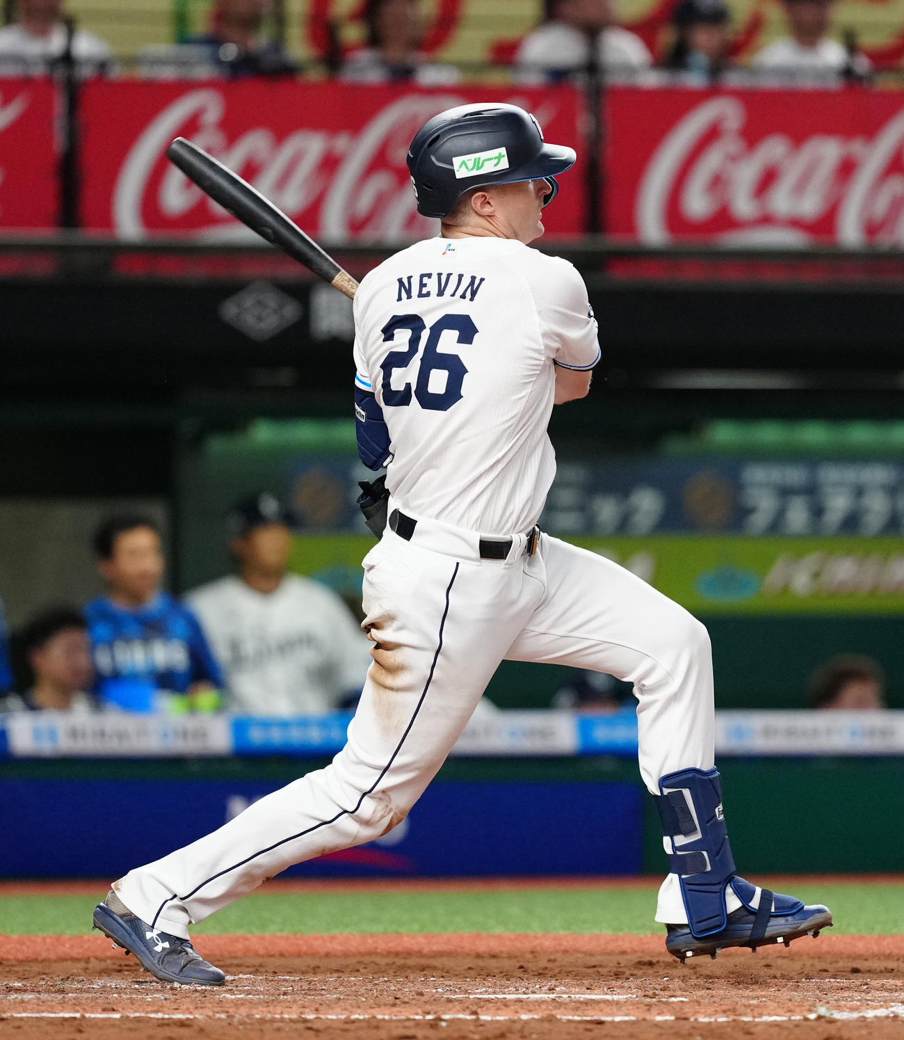 西武対ヤクルト　7回裏西武2死二塁、適時打を放つネビン（撮影・江口和貴）