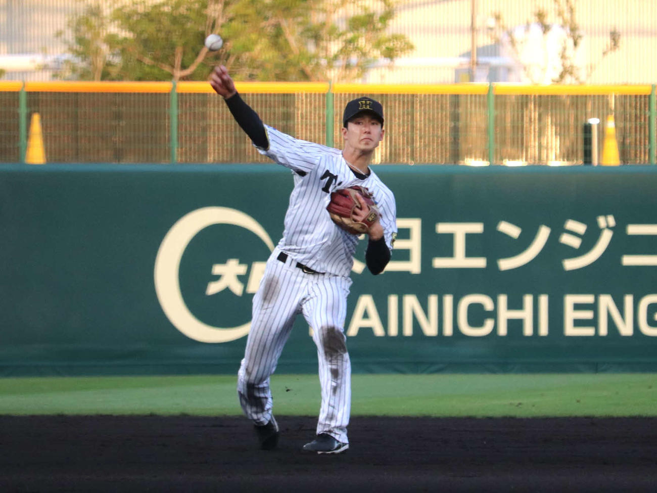 この日「1番遊撃」で実戦復帰した、阪神小幡（撮影・中島麗）