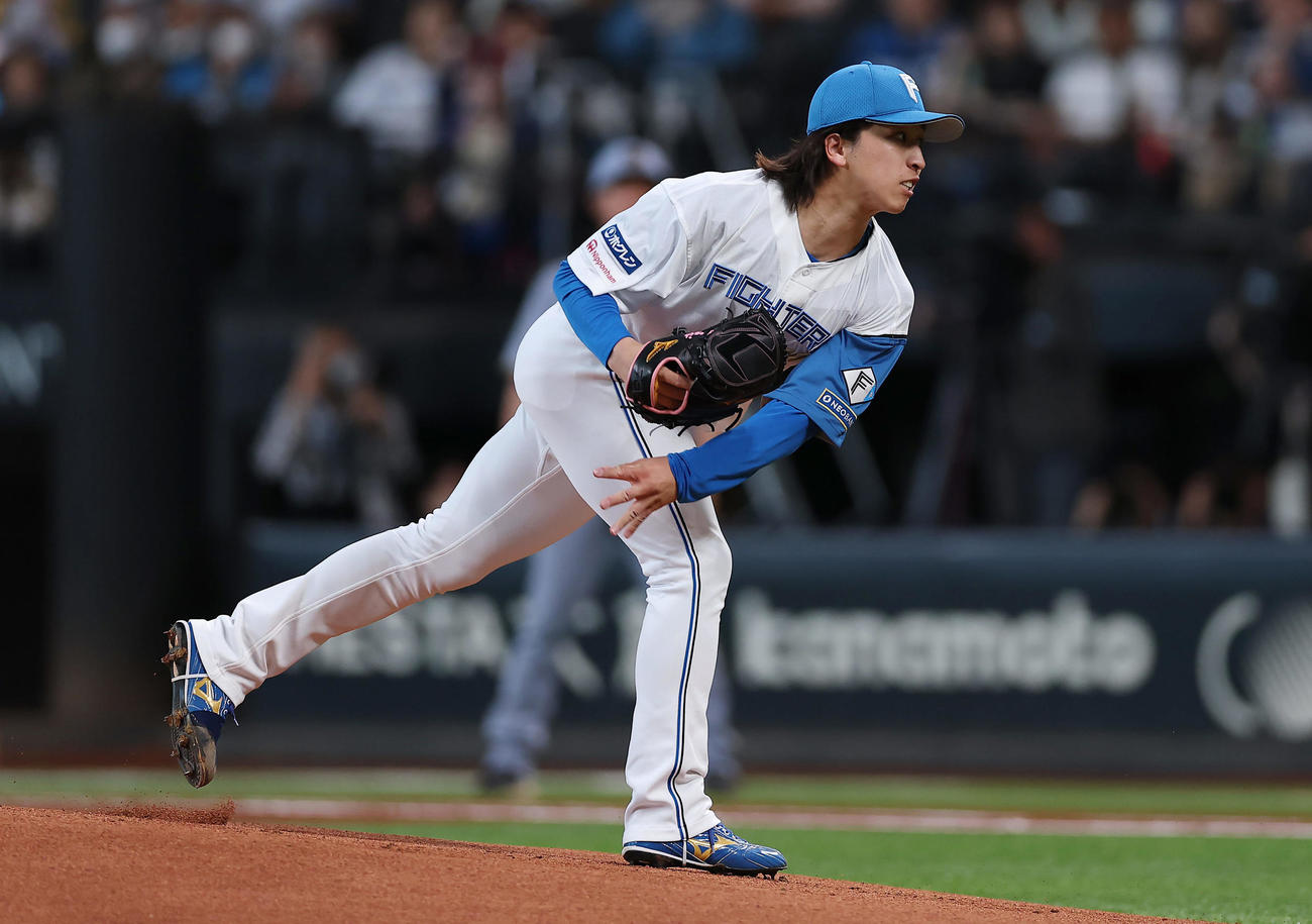 日本ハム対阪神　力投する日本ハム先発の細野（撮影・前田充）