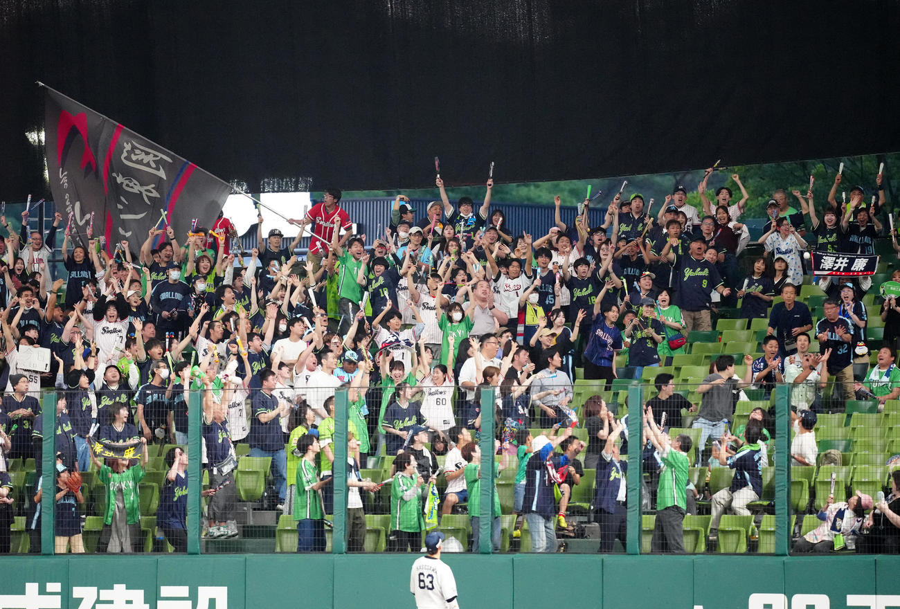 西武対ヤクルト　4回表ヤクルト2死、ソロ本塁打となった沢井の打球は右翼席に着弾する（撮影・江口和貴）