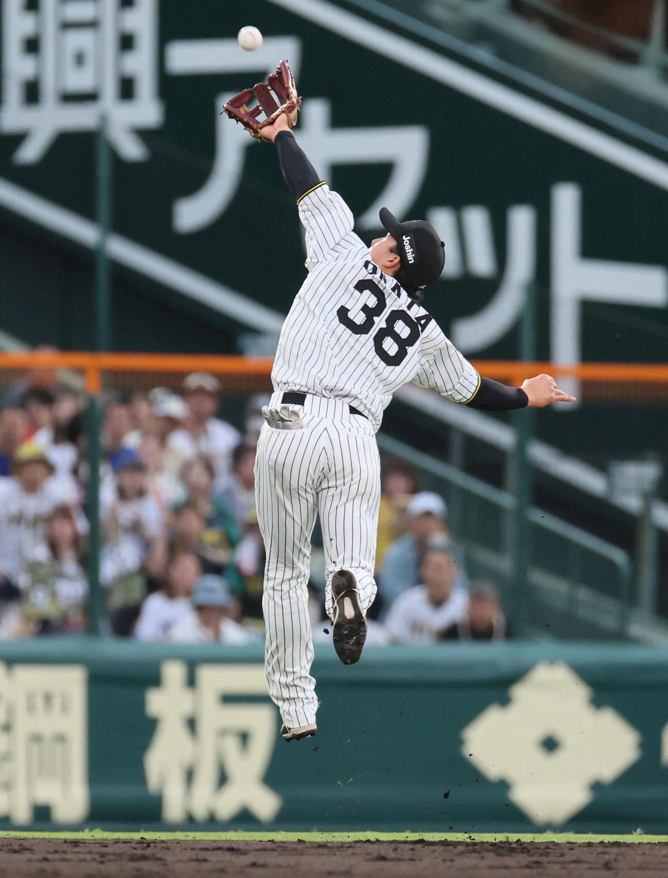 阪神対オリックス　3回表オリックス無死、小幡は野口の遊撃後方への打球を好捕する（撮影・宮崎幸一）