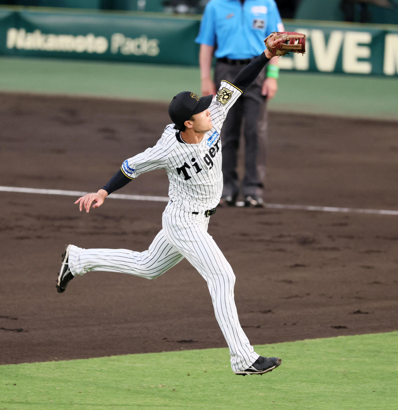 阪神対オリックス　3回表オリックス無死、小幡は野口の飛球を好捕（撮影・加藤哉）