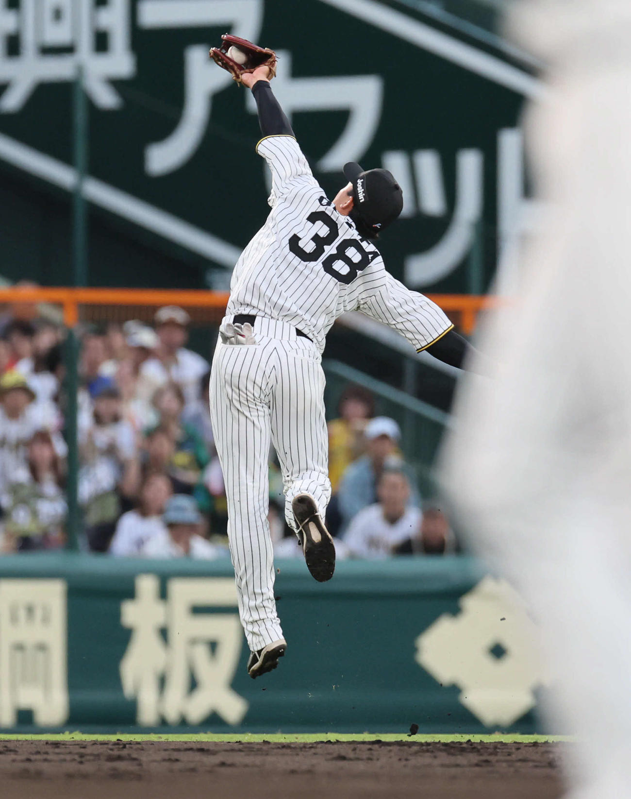 阪神対オリックス　3回表オリックス無死、小幡は野口の遊撃後方への打球を好捕する（撮影・宮崎幸一）