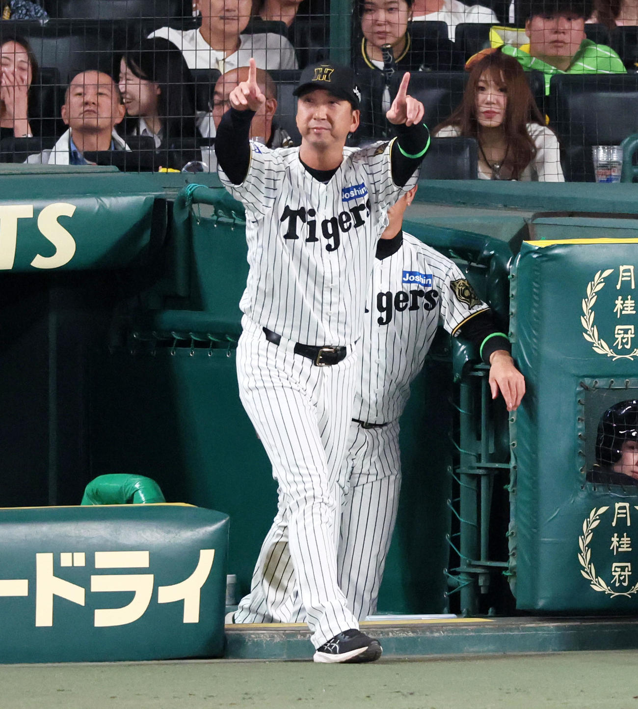 阪神対オリックス　8回表オリックス1死一塁、藤川監督は一塁走者走者来田の判定にリプレー検証をリクエストする（撮影・加藤哉）