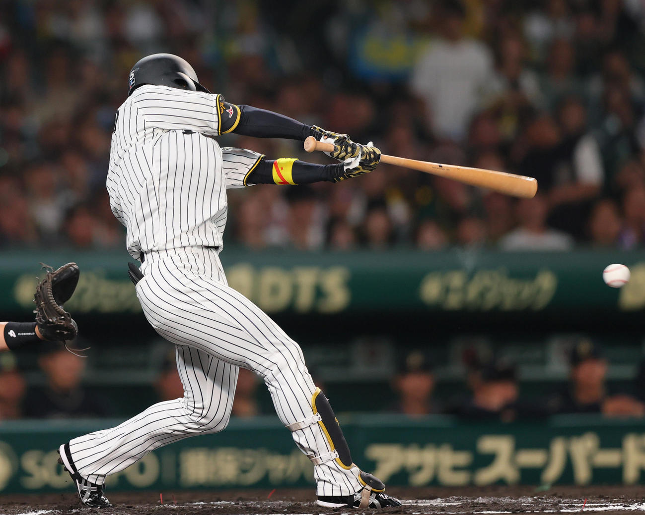 阪神対オリックス　6回裏阪神無死一塁、近本は右前打を放つ（撮影・上山淳一）