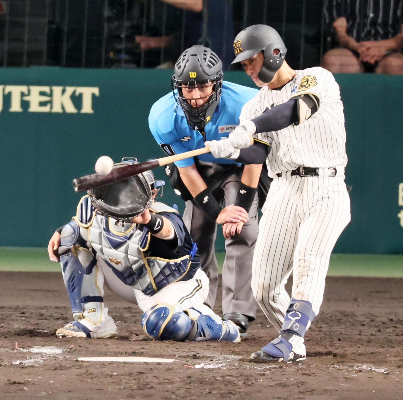 阪神対オリックス　8回裏阪神2死一、二塁、左越え3点本塁打を放つ坂本（撮影・加藤哉）