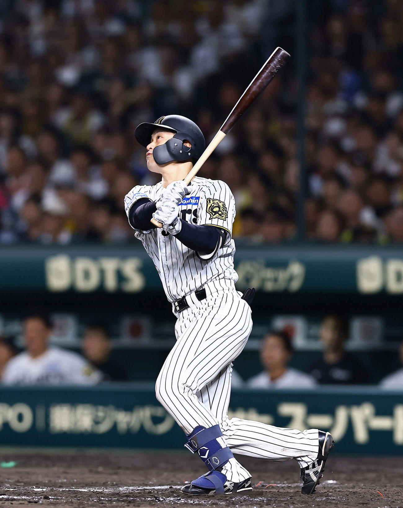 阪神対オリックス　8回裏阪神2死一、二塁、坂本は左越えに3点本塁打を放つ（撮影・藤尾明華）