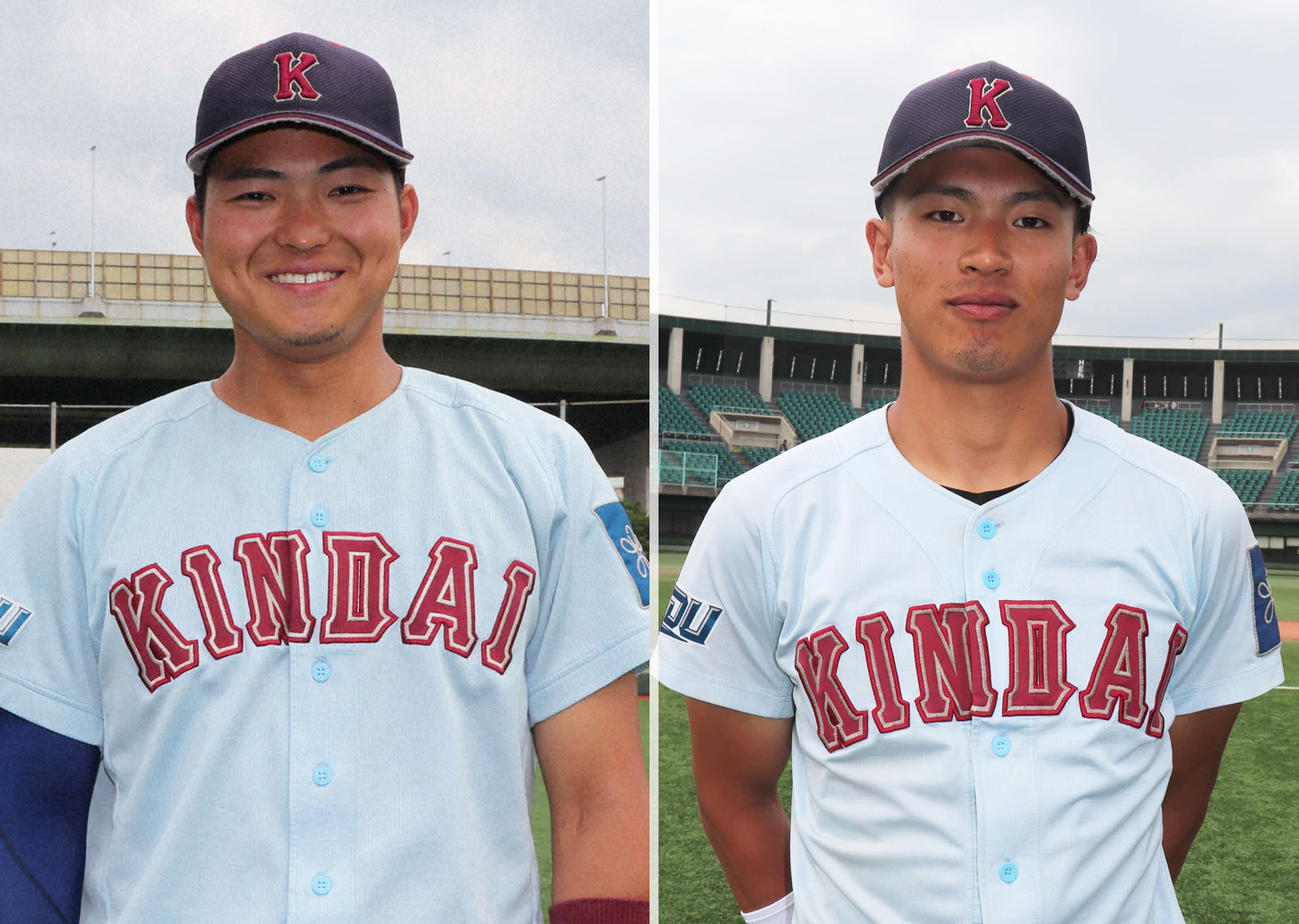 プロ注目の近大・阪上翔也（左）と野間翔一郎