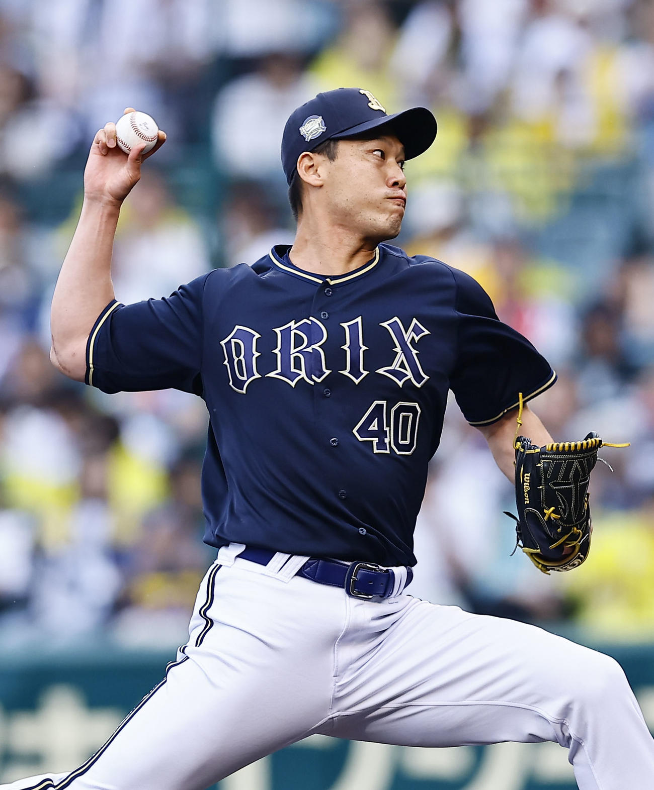 阪神対オリックス　5回、2番手で登板したオリックス岩崎（撮影・藤尾明華）