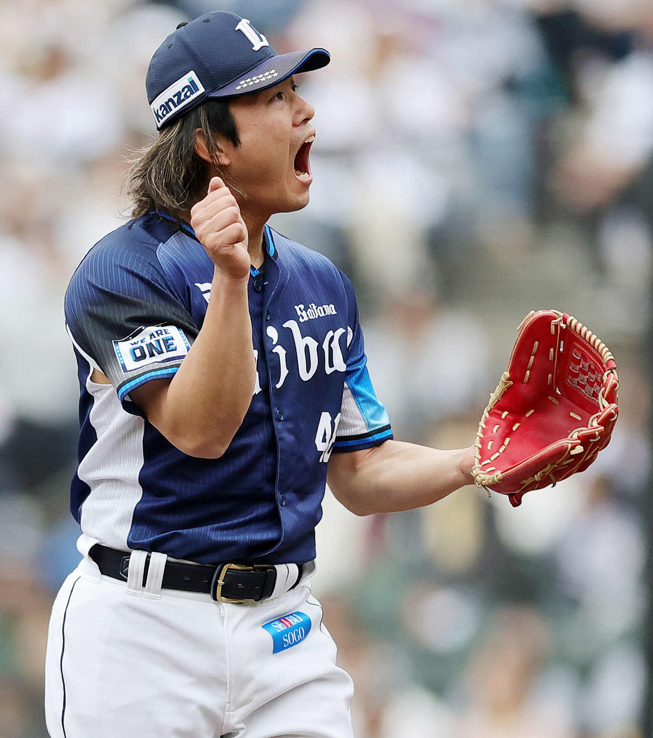 ロッテ対西武　ほえる今井（2025年5月24日撮影）