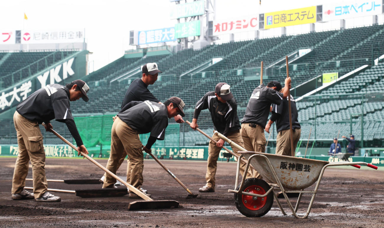 2017年10月17日　セCSファーストステージ第3戦　阪神園芸の職員による懸命なグラウンド整備