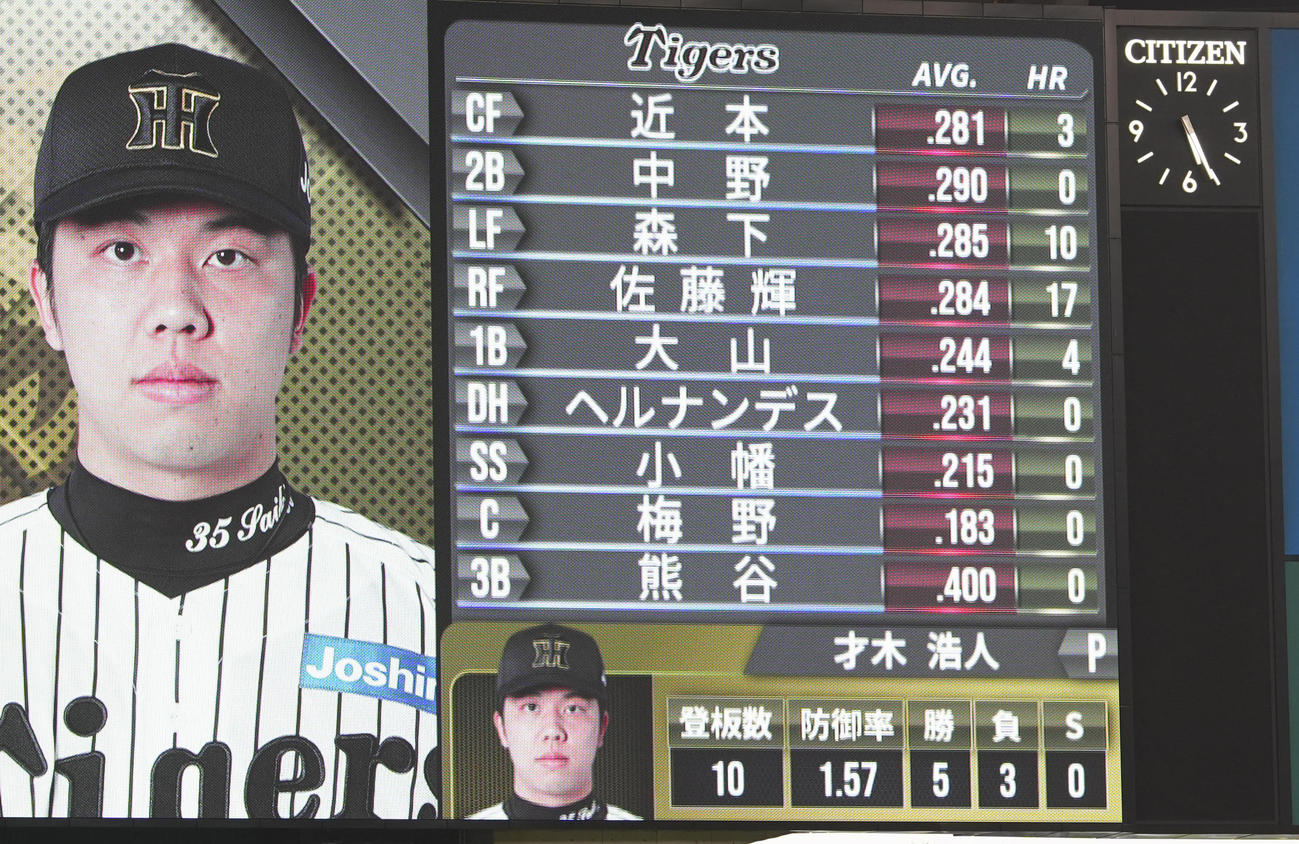 西武戦の阪神先発メンバー（撮影・江口和貴）