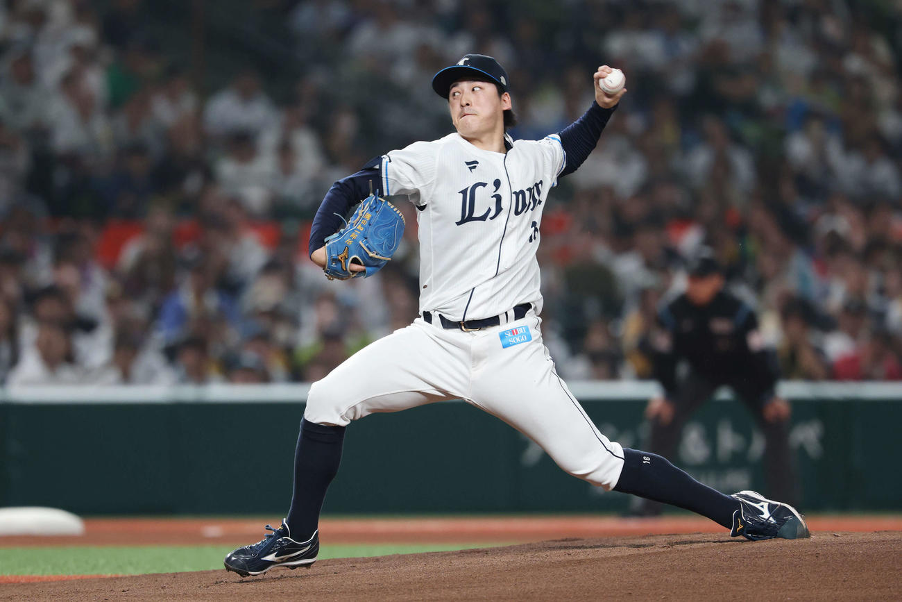西武対阪神　西武先発の隅田（撮影・宮地輝）
