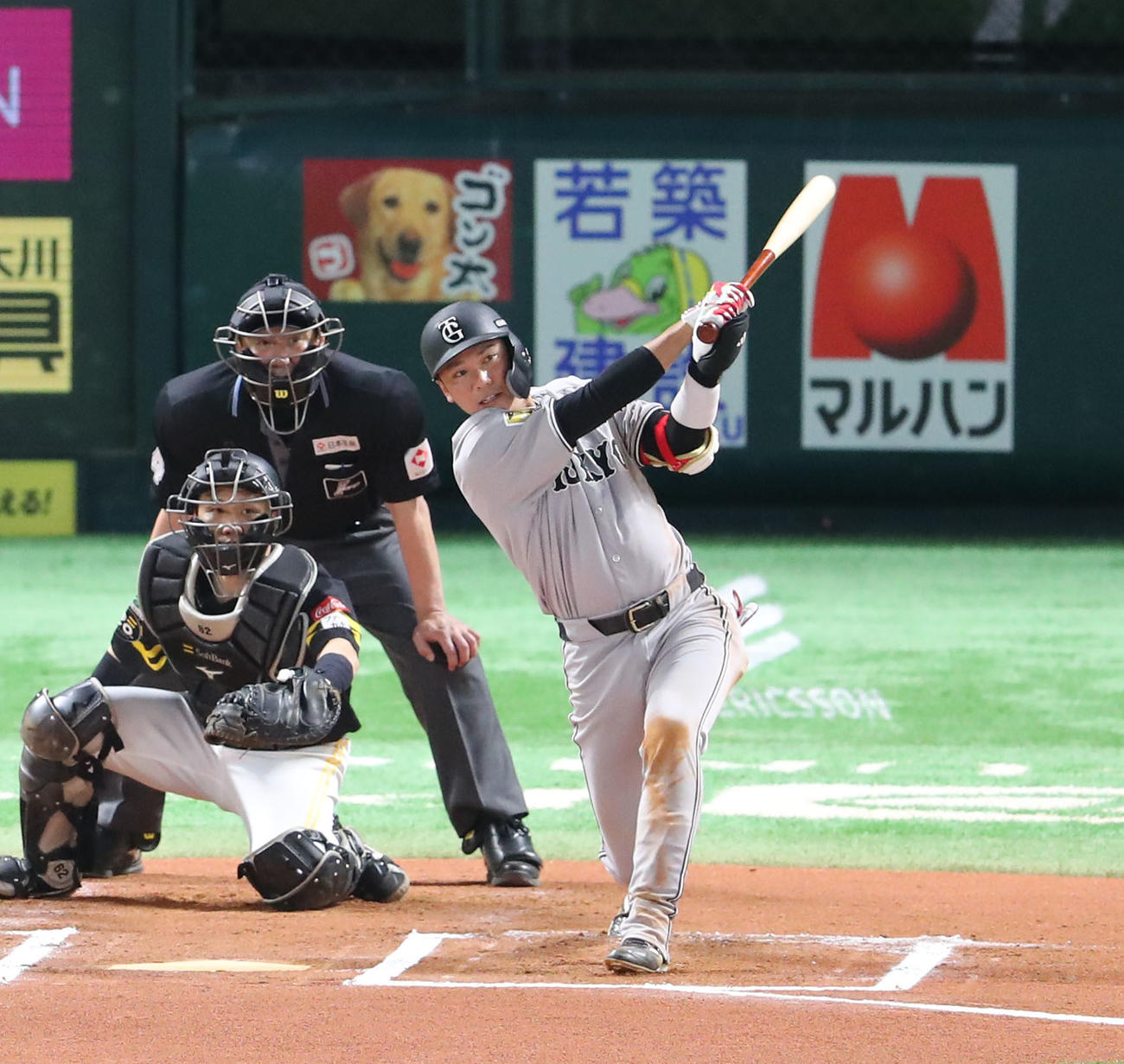 ソフトバンク対巨人　6回表巨人1死、坂本は左前安打を放つ（撮影・梅根麻紀）