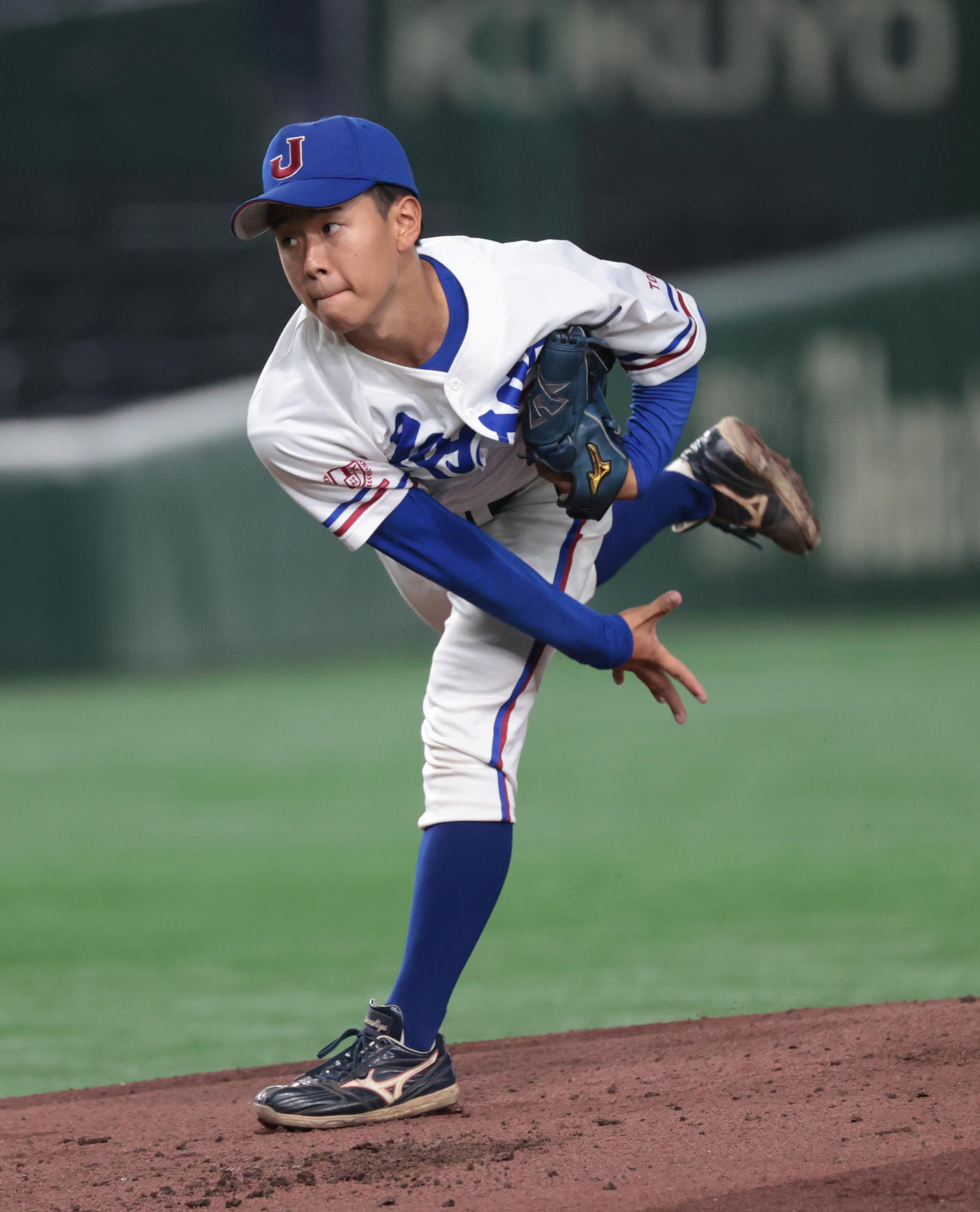 城西国際大対東海大　　先発した城西国際大・晒谷（撮影・柴田隆二）