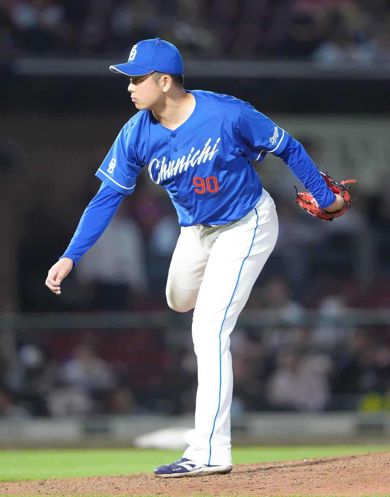 楽天対中日　9回から登板した中日松山（撮影・足立雅史）