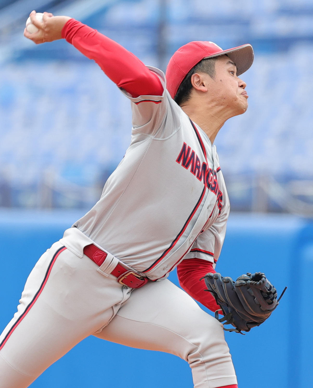 青学大対奈良学園大　力投する奈良学園大・平野（撮影・野上伸悟）
