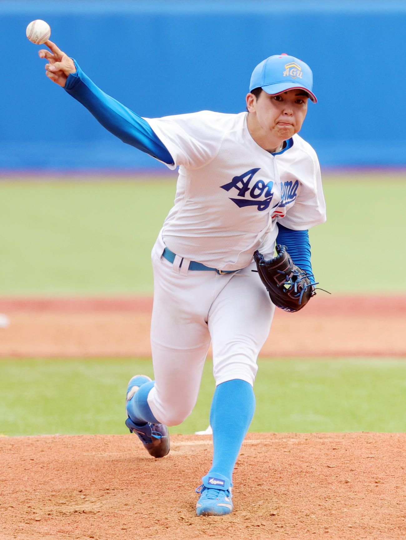 青学大対奈良学園大　青学大先発の中西（撮影・野上伸悟）