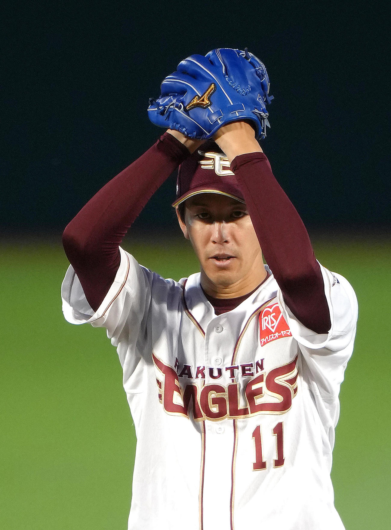楽天対中日　楽天先発の岸（撮影・足立雅史）