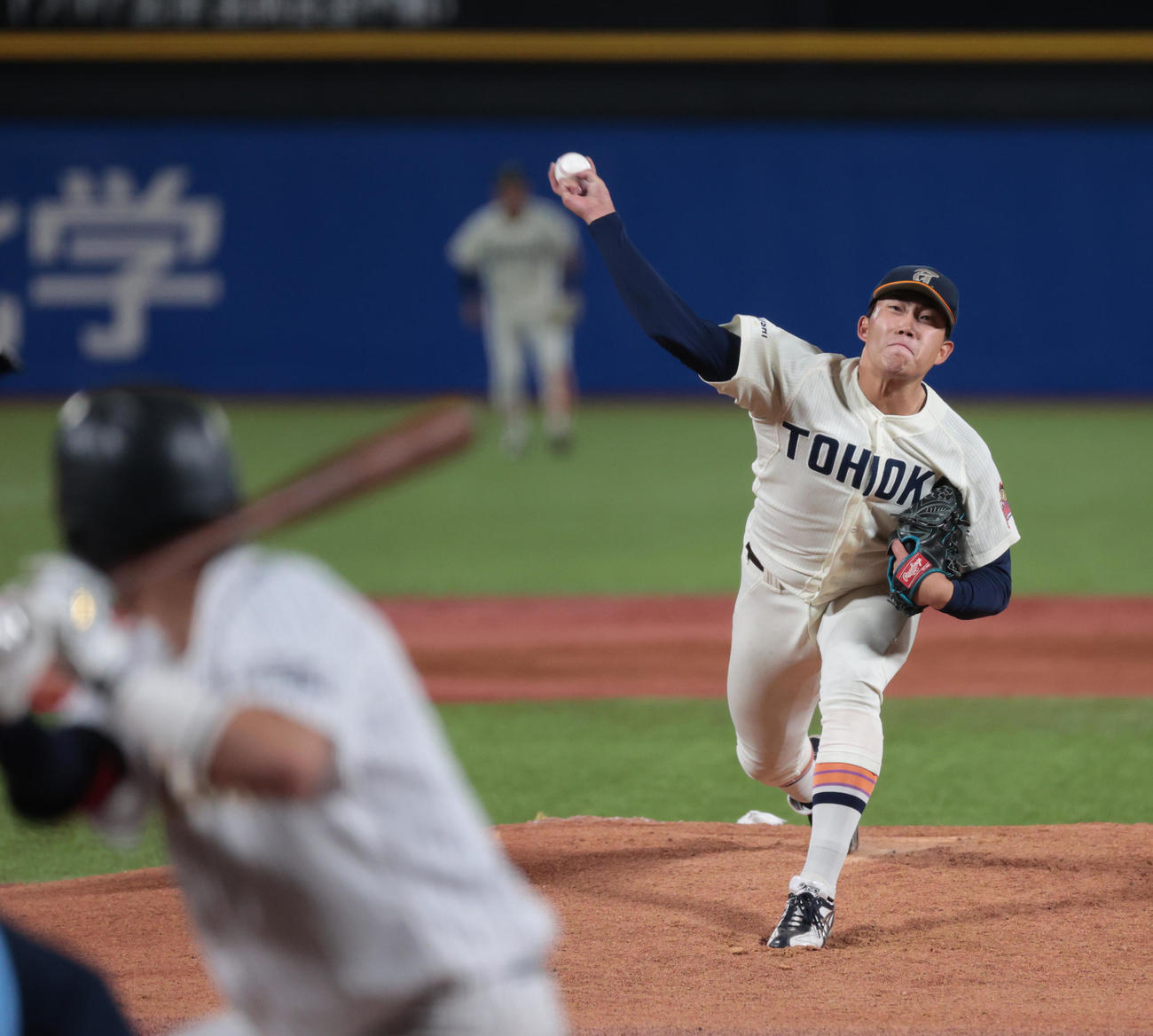 東北福祉大対東日本国際大　先発した東北福祉大・堀越（撮影・柴田隆二）