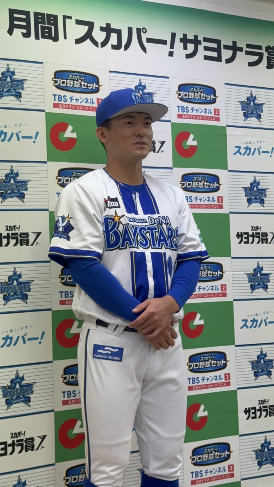 5月度の「スカパー！　サヨナラ賞」を受賞したDeNA林（撮影・小早川宗一郎）