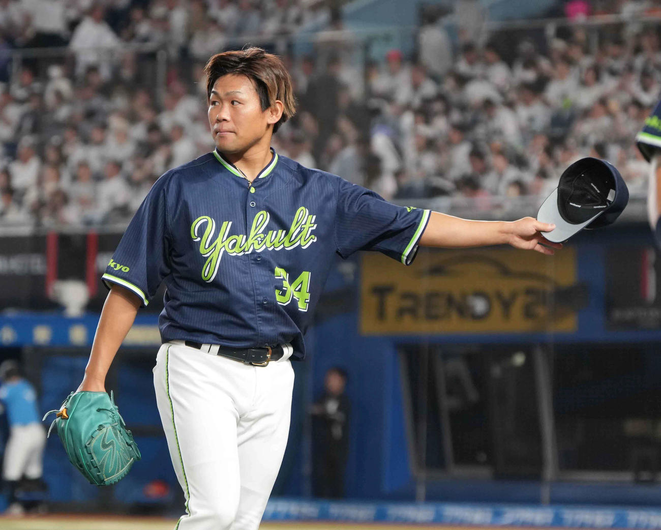 ロッテ対ヤクルト　ヤクルト2番手で登板した田口（撮影・小沢裕）