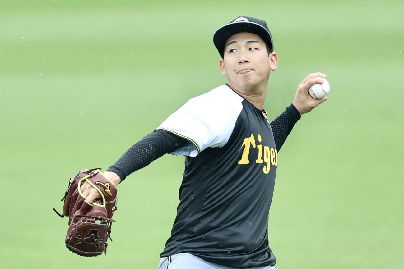 楽天対阪神　試合前、練習に臨む阪神伊原（撮影・河田真司）