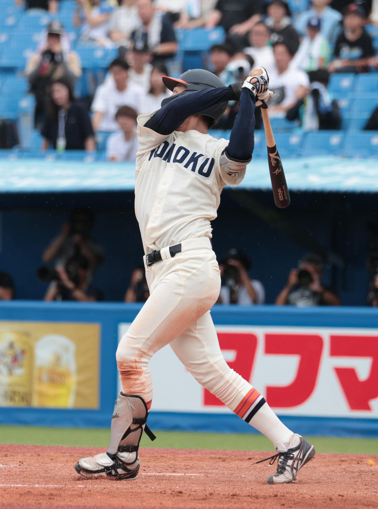 東北福祉大対福井工大　4回表東北福祉大1死三塁、佐藤は右前に適時三塁打を放つ（撮影・柴田隆二）