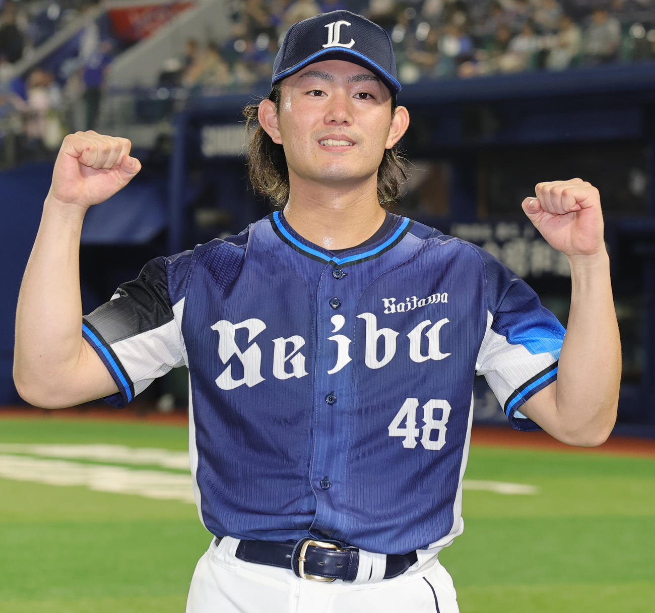 DeNA対西武　完封勝利を挙げ喜ぶ西武今井（撮影・野上伸悟）