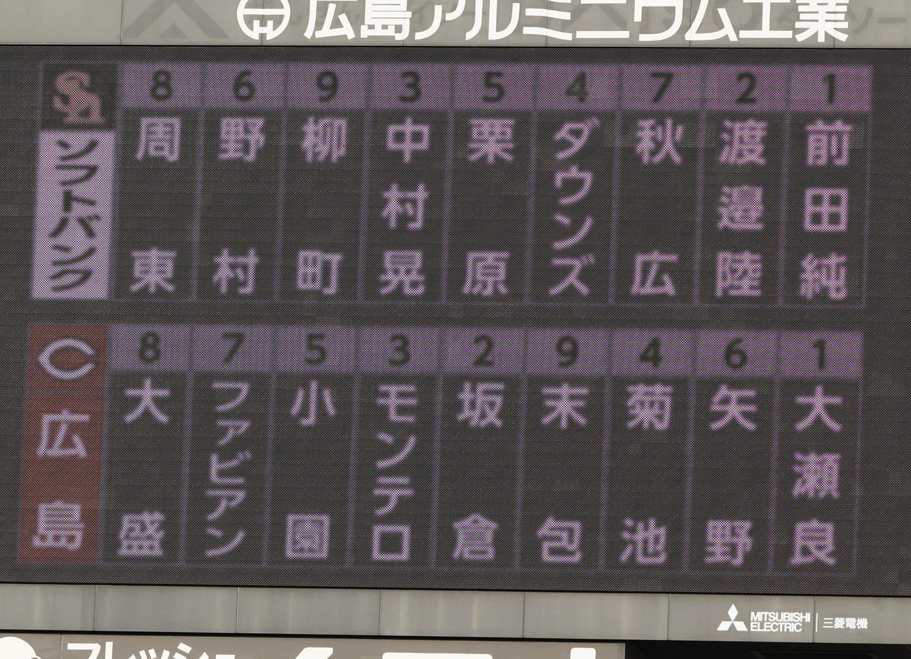 広島対ソフトバンク　両軍スタメン（撮影・加藤孝規）