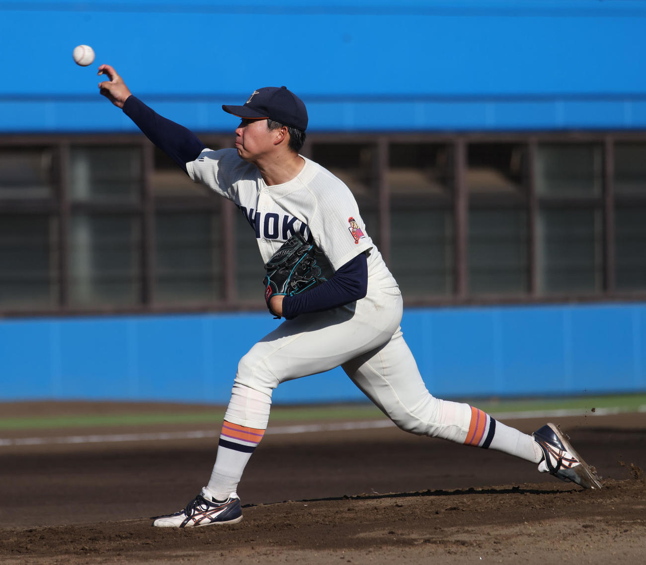 紅白戦、先発した東北福祉大・堀越啓太（撮影・柴田隆二）