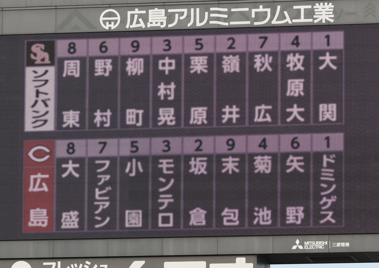 広島対ソフトバンク　両軍スタメン（撮影・加藤孝規）