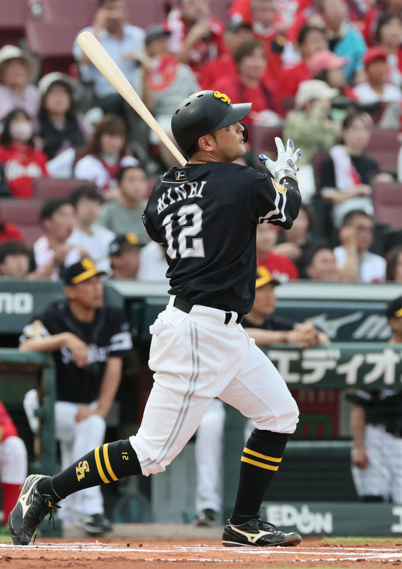 広島対ソフトバンク　1回表ソフトバンク2死二塁、嶺井は中越え2点本塁打を放つ（撮影・加藤孝規）
